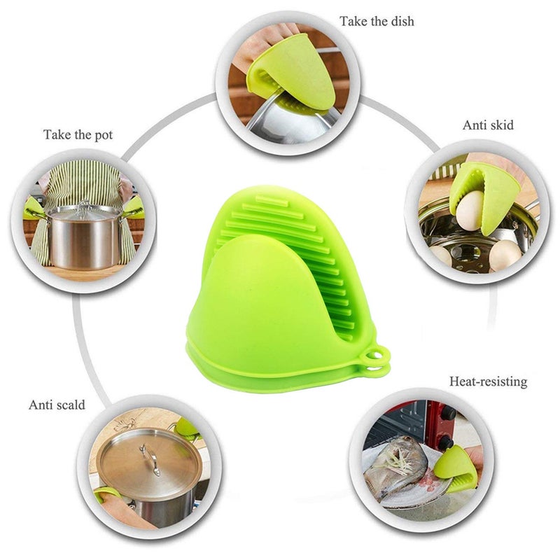 Acronde 2 Pairs Mini Oven Gloves Silicone Heat Resistant Cooking Pinch Mitts Potholder for Kitchen Cooking & Baking (Green and Rose Red) - Image 3